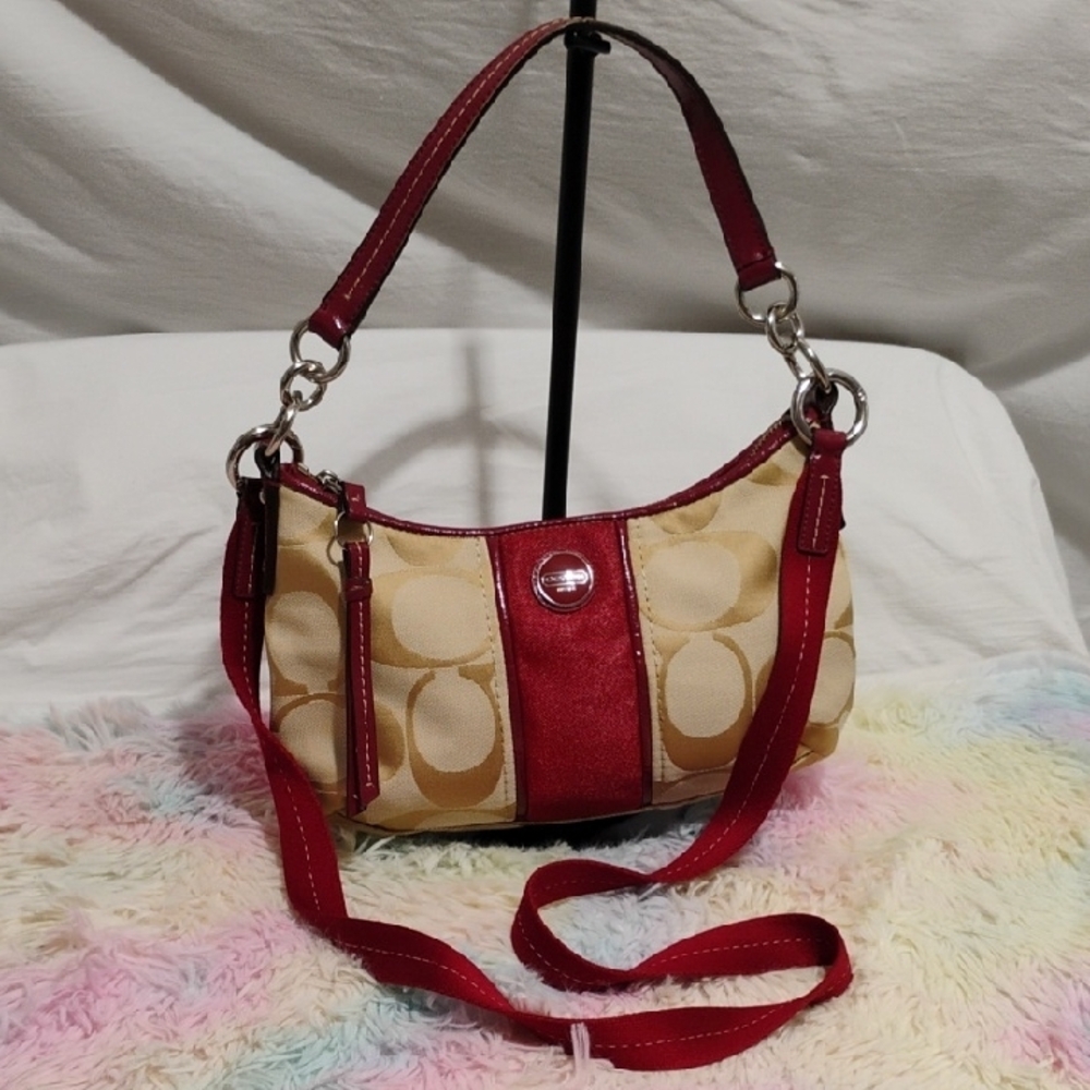 SALE! NWOT Coach Red & Tan Demi Stripe Shoulder/Crossbody Bag - Picture 6 of 14